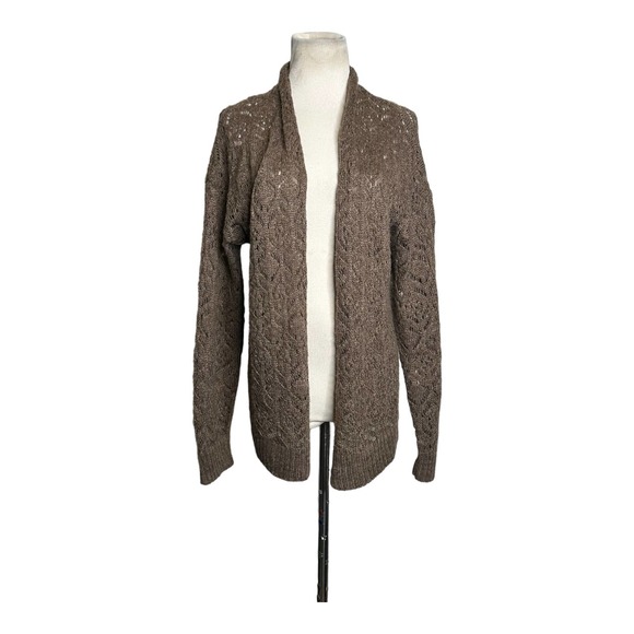 Cotton Emporium brown long sleeves open knit open front cardigan size Large - Picture 1 of 9